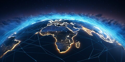 Africa - A stunning image of the African continent with a glowing outline Generative AI - obrazy, fototapety, plakaty