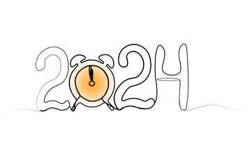 continuous drawing of 2024 in one line. New Year handwritten text, minimalistic design.