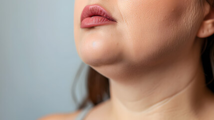 Obraz premium Close Up of Woman's Face Focusing on Chin and Lips with Natural Makeup