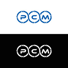 PCM logo. P C M design. White PCM letter. PCM, P C M letter logo design. Initial letter PCM letter logo set, linked circle uppercase monogram logo. P C M letter logo vector design.	
