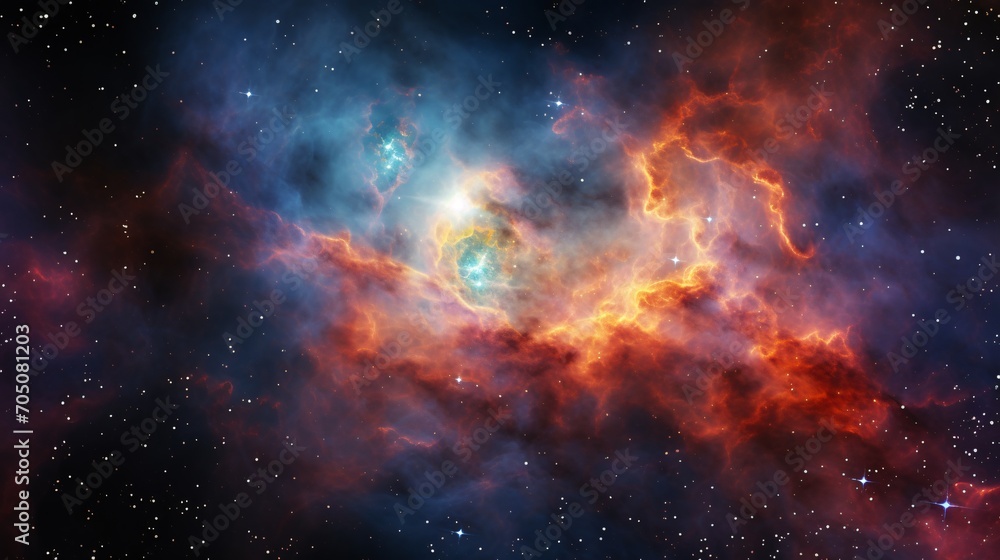 Poster a vibrant and colorful space scene with a starry background generative ai