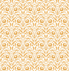 Modern floral art deco seamless pattern. Vector damask illustration with leaves. Decorative botanical background. - 705081268