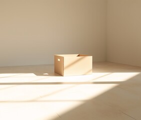A large cardboard box in a white room Generative AI