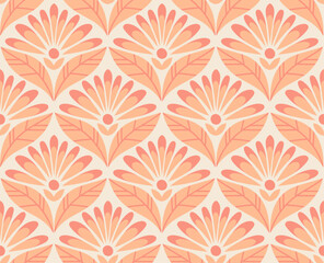 Modern floral art deco seamless pattern. Vector damask illustration with leaves. Decorative botanical background. - 705081875