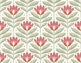 Modern floral art deco seamless pattern. Vector damask illustration with leaves. Decorative botanical background. - 705081882