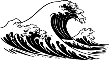 Sea waves handdrawn sketch. Sketch ocean wave. Vintage hand drawn ocean tidal storm wave isolated for surfing and seascape, vector illustration. AI generated illustration.