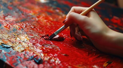 A close up of a person holding a paint brush. Perfect for artistic projects and creative endeavors