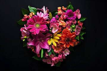 Delicate Floral Bouquet on Black Background, Valentines Day Background