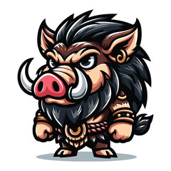 wild beast strong muscle hog boar pig mascot design vector illustration, logo template isolated on white background
