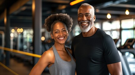 Fototapeta na wymiar African couple in gym. 