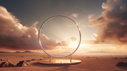 A large silver ring in the middle of a desert Generative AI