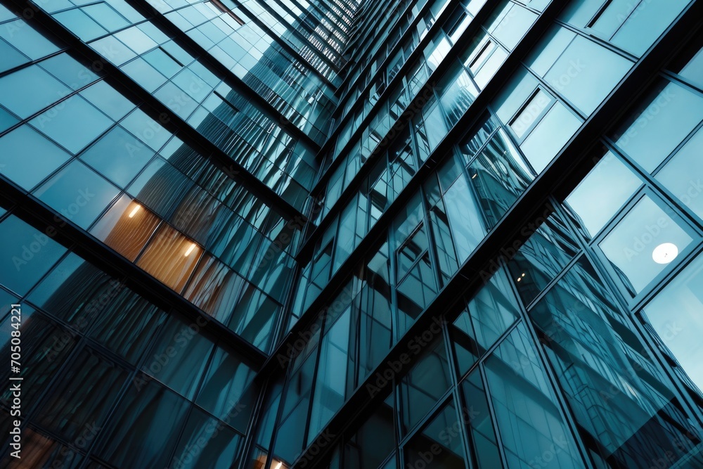 Poster a photograph of a very tall building with numerous windows. suitable for architectural, urban, and c