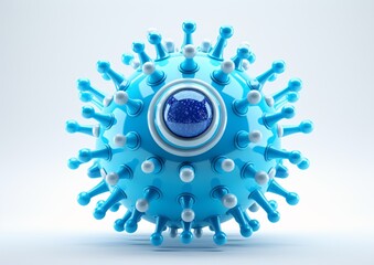 A blue and white virus-like structure with a blue center and white dots Generative AI