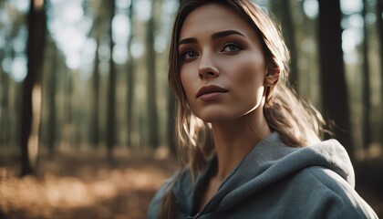 potrait of Young beautiful woman exercise in the forest