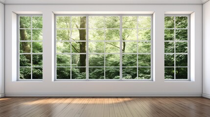 Fototapeta na wymiar A large window with a view of trees and greenery Generative AI