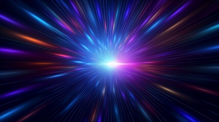 Hyper jump, Light speed, hyperspace, space warp background. Abstract cosmic background. Neon glowing rays in motion. Neon glowing rays in motion.