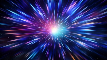 Fototapeta premium Hyper jump, Light speed, hyperspace, space warp background. Abstract cosmic background. Neon glowing rays in motion. Neon glowing rays in motion.
