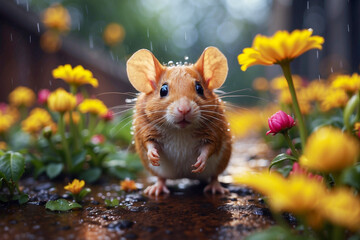 Brown rat in the garden