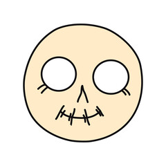 Emo face skull. Y2k style. Black subculture. Vector flat illustration isolated on white background