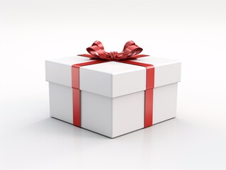 White Gift Box with Red Ribbon Generative AI