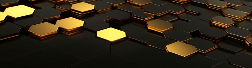 Gold Hexagons on Black Background Generative AI