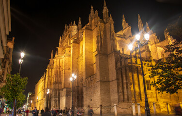 the splendid cathedral of Seville in a beautiful illuminated night