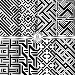 A set of vector seamless patterns. Modern geometric textures. Monochrome.