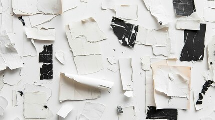 Generative AI, collage of waste paper pieces, ripped paper with torn, recycling concept
