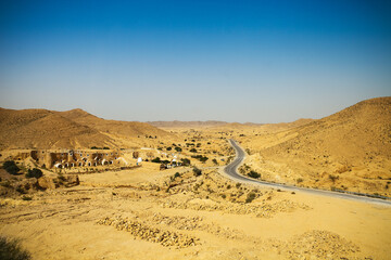 View of mountain road in Sahara desert