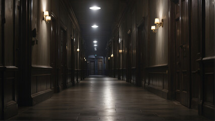 Fototapeta na wymiar The dark corridor is scary with little light