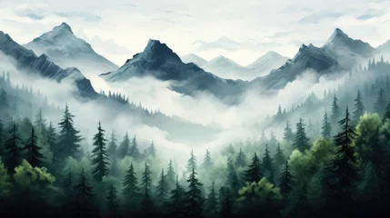 Poster Tatra landscape with fog