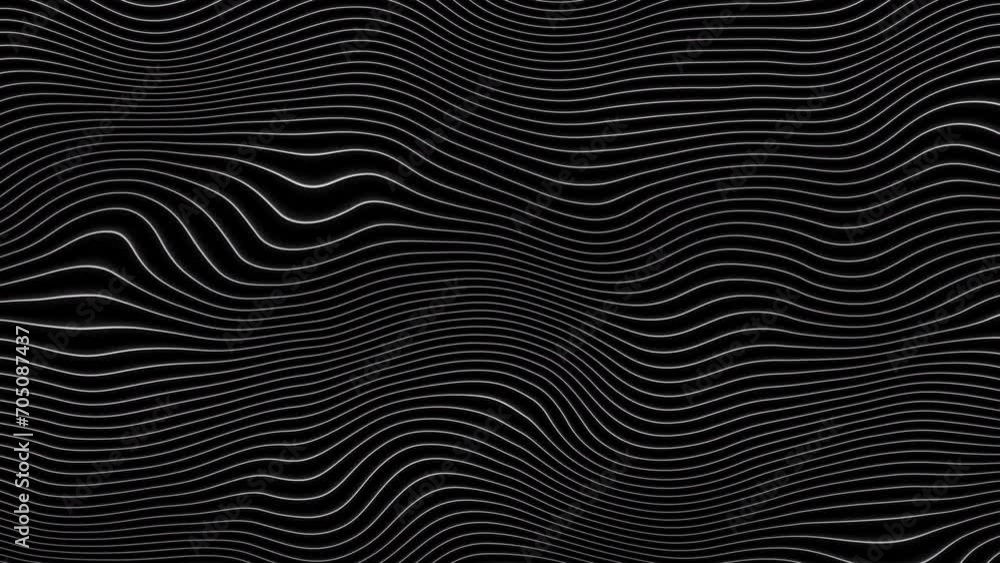Poster abstract waving lines on black background. looping 4k animation of an abstract fractal digital lines