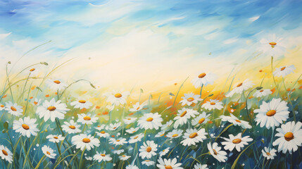 Daisies On Field - Abstract Spring Landscape, Ai generated image