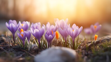 Fabulous spring background with crocuses