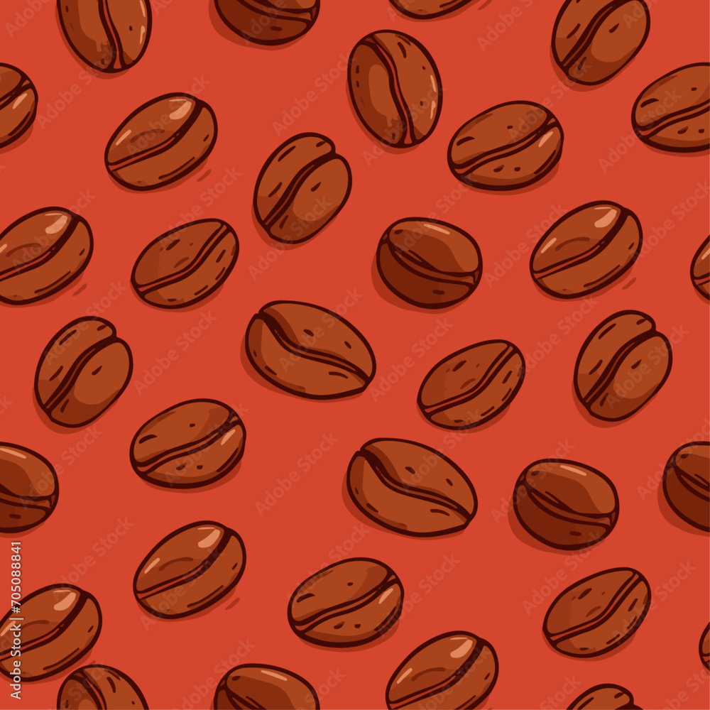 Poster Pattern of scattered coffee beans. Vector pattern with realistic coffee beans. Seamless pattern.