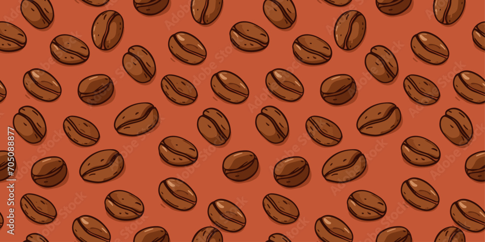 Poster Pattern of scattered coffee beans. Vector pattern with realistic coffee beans.