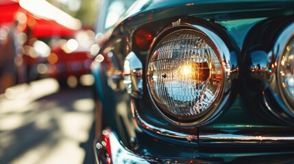 Close-up view of the headlights of a car. Perfect for automotive and transportation-related projects