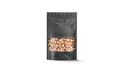 Blank black zipper pouch with nuts stand mockup, front view © Alexandr Bognat