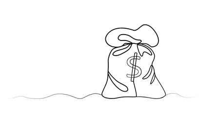 continuous one line drawing of a dollar bag.