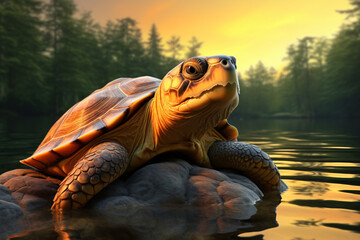 Turtles are sunbathing during the day