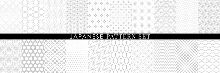 Simple line drawing Japanese pattern. Seamless pattern vector collection, Decorative wallpaper. - obrazy, fototapety, plakaty