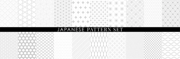 Tuinposter Simple line drawing Japanese pattern. Seamless pattern vector collection, Decorative wallpaper. © Ira