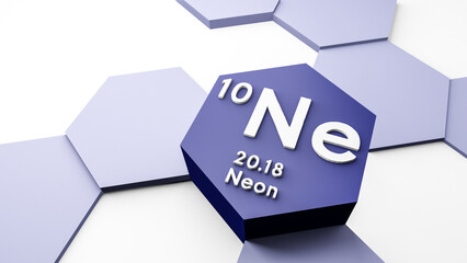 Ne Neon chemical element from the periodic table with atomic weight, science or scientific symbol, conceptual illustration for research or education