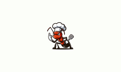 ant angry wearing hat cooking vector mascot design