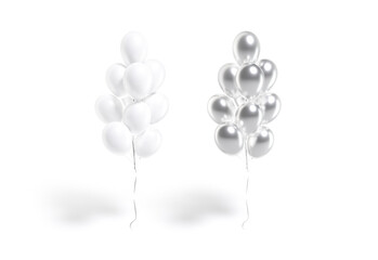 Blank white and silver round balloon bouquet mockup, front view