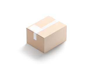 Blank white shipping label on craft box mockup, side view