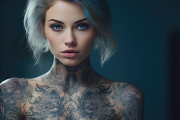 Fototapeta premium Portrait of a sharp looking young woman covered in tattoos