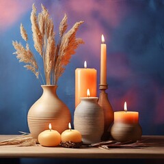 still life with candle and flowers