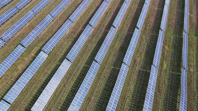 view of solar power panels in field