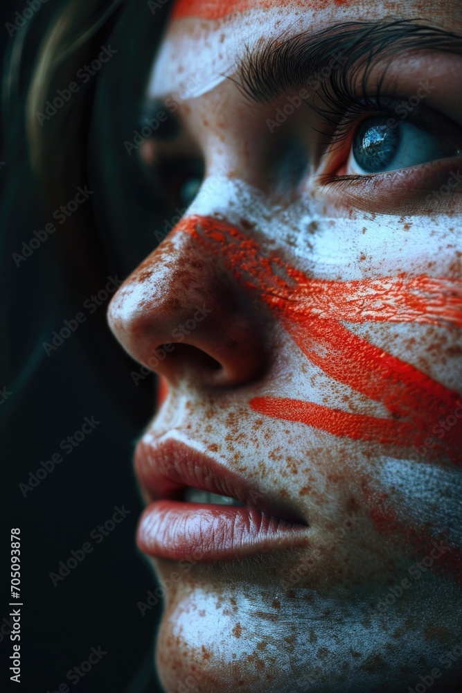 Aufkleber close-up view of a person with a painted face. this image can be used for various purposes